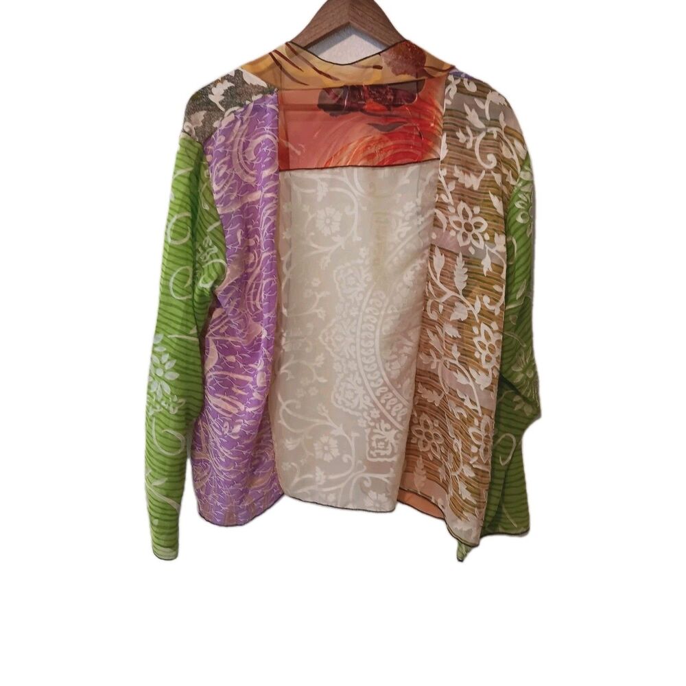 Vtg Sterling Styles  Artsilk One Size Jacket Kimono Open Multicolor Waist Length - Picture 7 of 13
